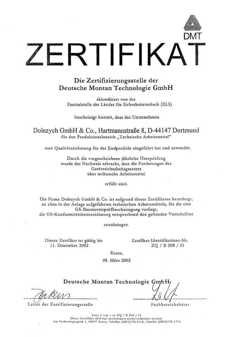 德國DOLECO多來勁吊具德國礦山協會證書